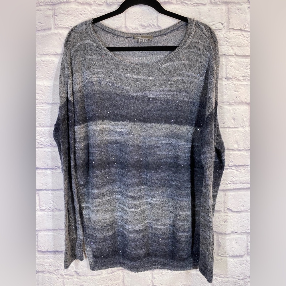 Vince Ombre Sequin Knit Sweater Gray Long Sleeve Size L